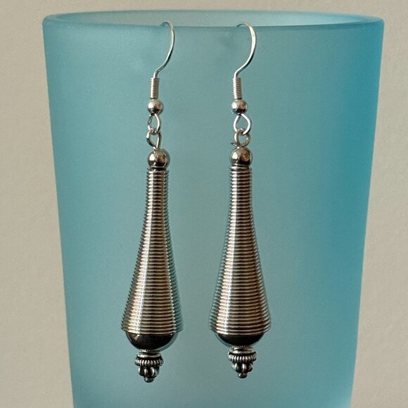 3/$17 Avant Garde Silver Coil Cone Pierced Earrings - Picture 1 of 4